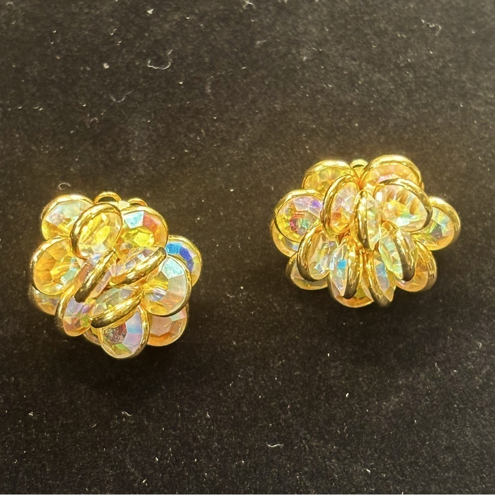 CRYSTAL SPARKLY OPALASCANT BEZEL SET CLIP BACK EARRINGS